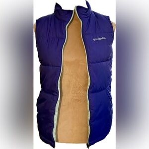 Columbia Deep Blue Puffer Vest Girls Fleece Reversible